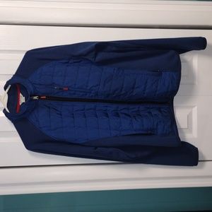 Orvis Blue Mixed Media Full Zipper Quilted Jacket Fleece Size Large 3 Pockets